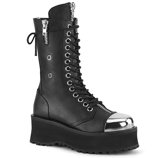Demonia Men's Gravedigger-14 Platform Mid Calf Boots - Black Vegan Leather D6572-09US Clearance